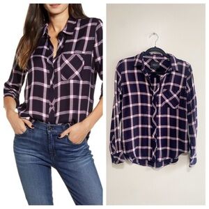 Rails Hunter Midnight Plum Plaid Button Down Top Size X Small